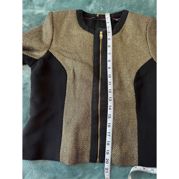 NEW TED BAKER women’s gold sparkle boucle dressy blazer jacket zip size 2 - Picture 10 of 17